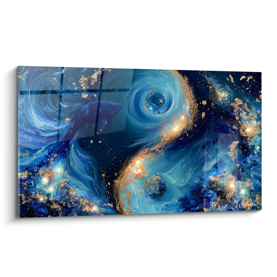 Tableau Spirale bleu marine et dorée tourbillonnante - Danse céleste - Edition Yin Yang
