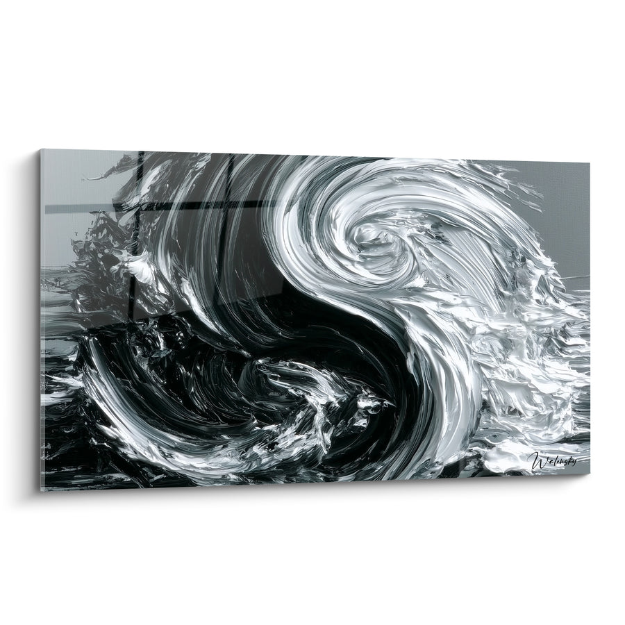 Tableau Symbole noir et blanc aux empâtements sculptés - Reliefs en spirale - Edition Yin Yang