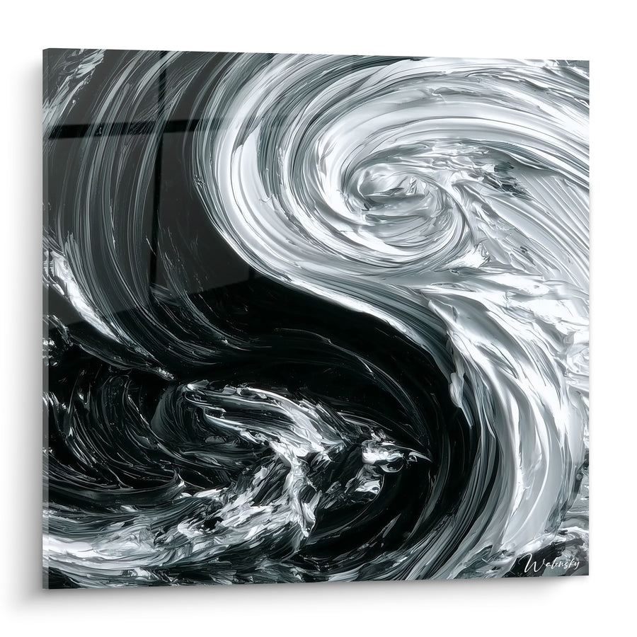 Tableau Spirale noire et blanche en empâtements - Danse des contraires - Edition Yin Yang