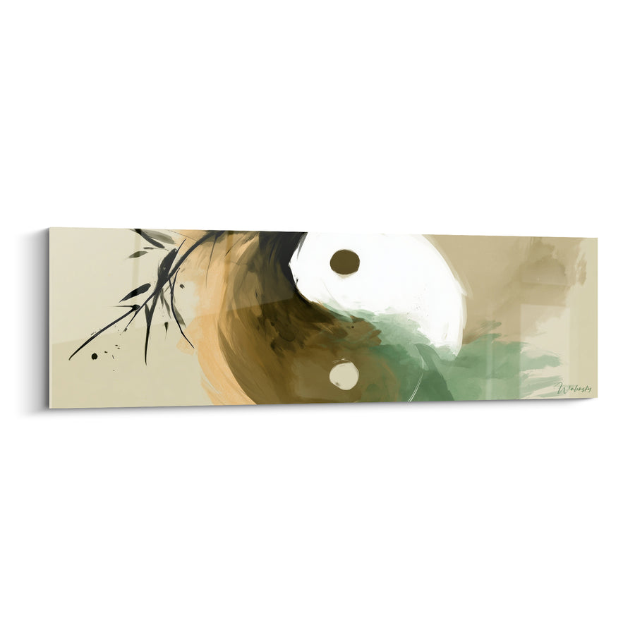 Tableau Symbole vert et brun aux branches encrées - Rameau noir éclaboussé - Edition Yin Yang