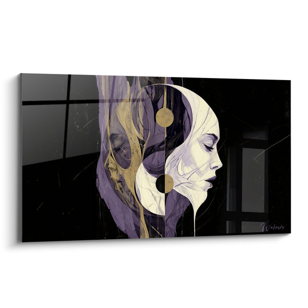 Purple and Ivory Face Painting with Golden Veils - Inner Duality - Yin Yang Edition