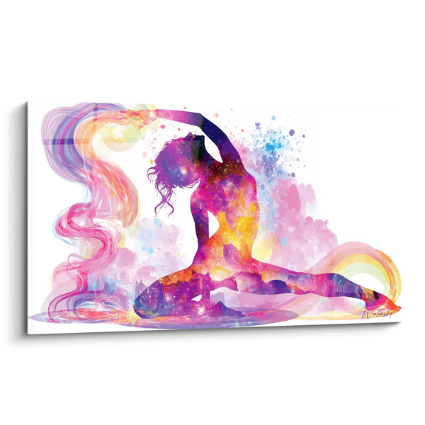 Tableau Silhouette rose et violette en posture étirée - Éveil intérieur - Edition yoga