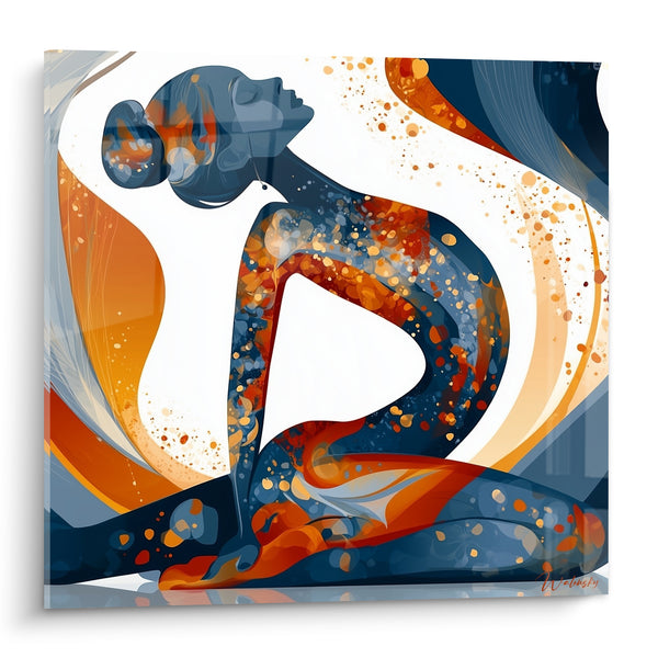 Tableau Silhouette étirée aux éclaboussures orange et bleu - Élan intérieur - Edition yoga