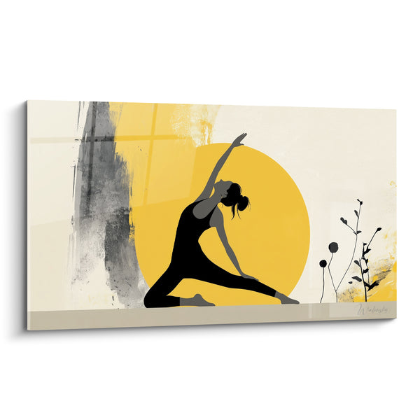 Tableau Silhouette noire aux brindilles et disque jaune - Brindilles graphiques - Edition yoga