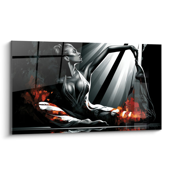 Tableau Danseuse noire aux touches oranges - Étirement suspendu - Edition yoga
