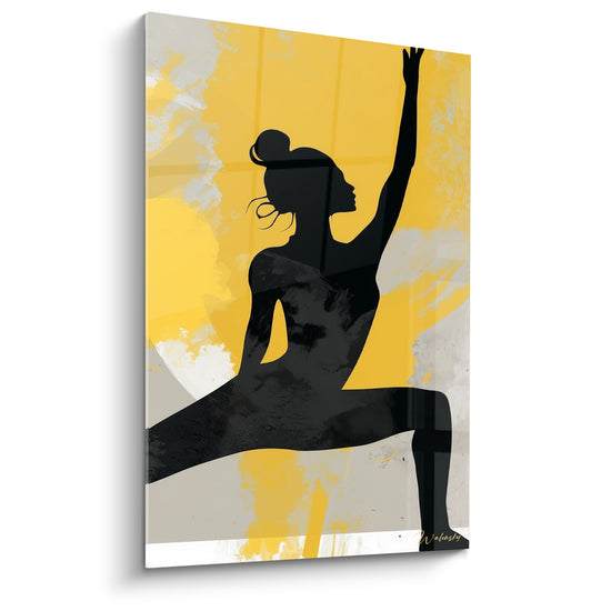 Tableau Silhouette noire aux éclaboussures jaunes - Élan vers le ciel - Edition yoga