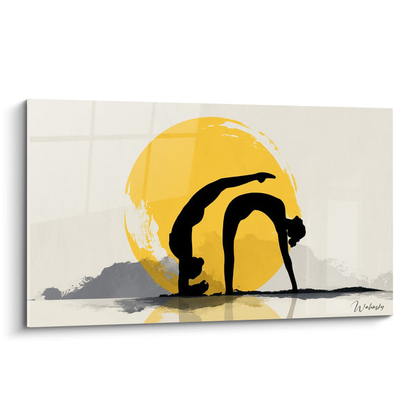 Tableau Silhouette noire et soleil doré en pont - Salut au soleil - Edition yoga