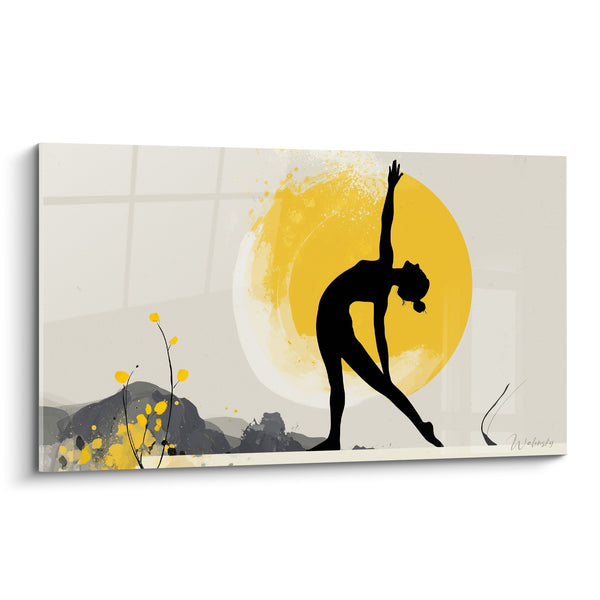 Tableau Silhouette noire et soleil doré - Salutation au soleil - Edition yoga