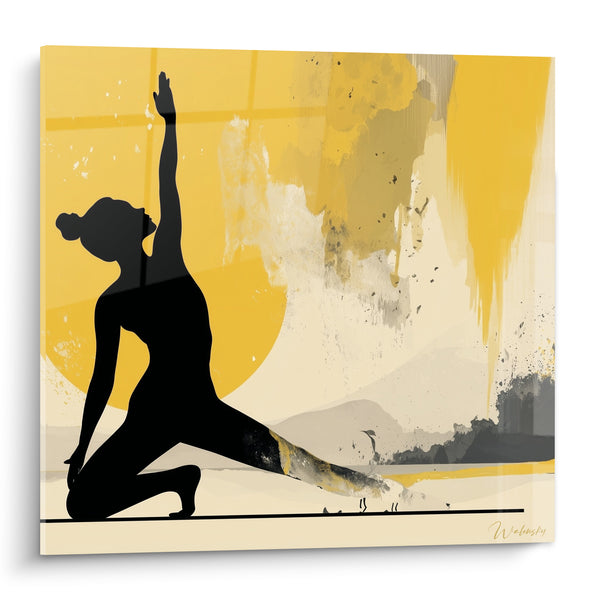 Tableau Silhouette noire et soleil doré éclatant - Éveil au soleil - Edition yoga