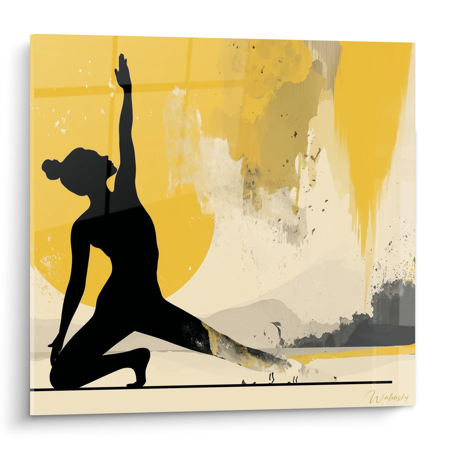 Tableau Silhouette noire et soleil doré éclatant - Éveil au soleil - Edition yoga