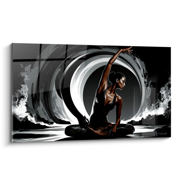 Tableau Yogini bras levé tourbillon anthracite - Souffle en spirale - Edition yoga
