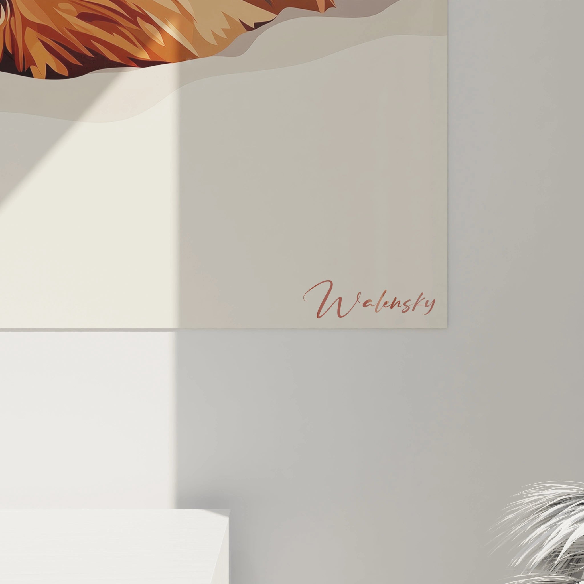 Un tableau Yorkshire terrier illustrant en gros plan un chien paisiblement endormi. Traitement graphique contemporain avec pelage texturé en dégradés de beige, marron et blanc, créant un effet de profondeur et de mouvement.
