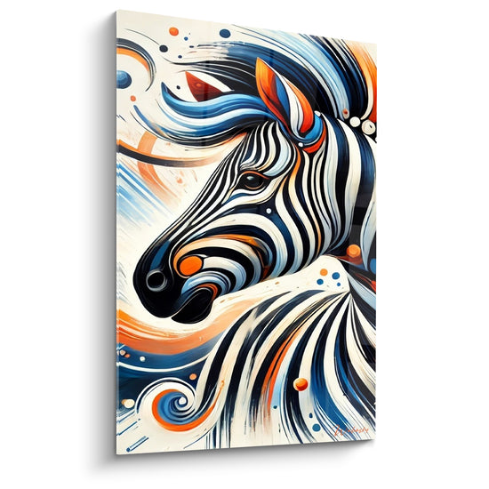 Tableau Zèbre aux rayures bleues et orange tourbillonnantes - Tempête chromatique - Edition Zèbre