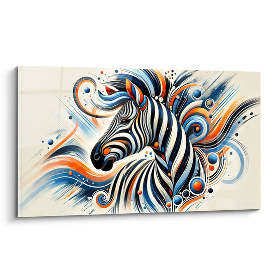 Tableau Zèbre bleu et orange aux volutes éclatées - Bulles concentriques colorées - Edition Zèbre