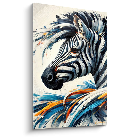 Tableau Zèbre noir et blanc au poitrail flamboyant - Naseau et oreille détaillés - Edition Zèbre