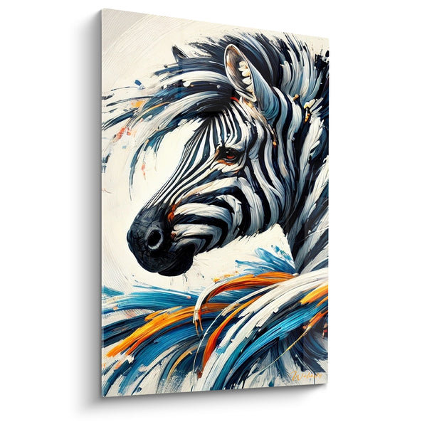 Tableau Zèbre noir et blanc au poitrail flamboyant - Naseau et oreille détaillés - Edition Zèbre