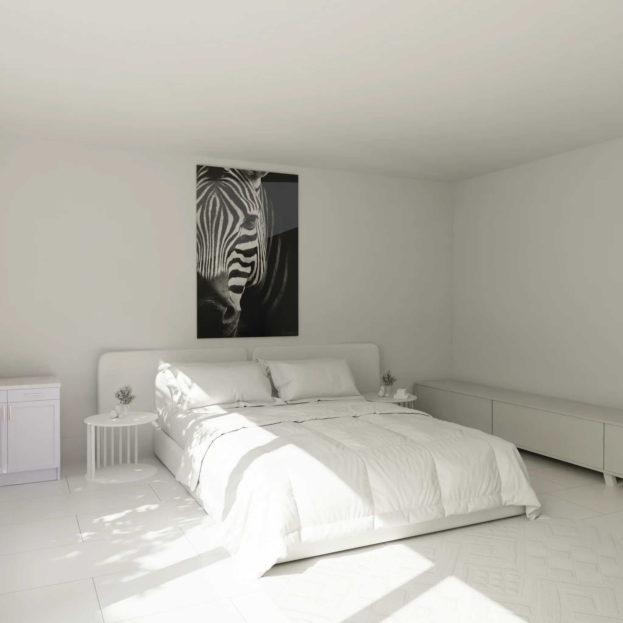 Tableau zèbre noir blanc déco chambre ambiance moderne portrait animal rayures