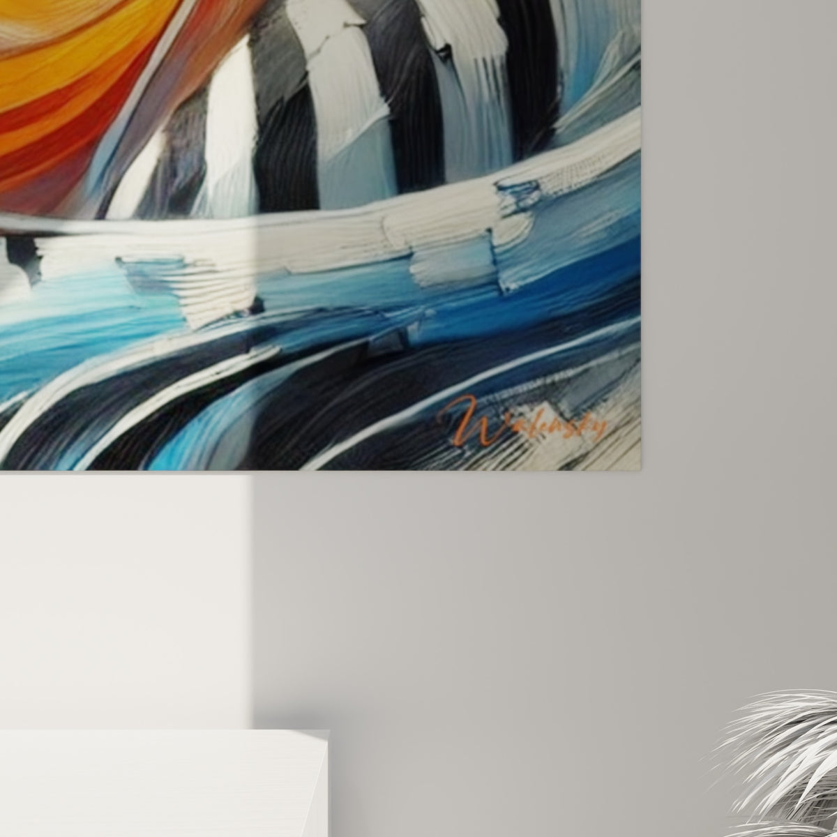 Empâtements épais des rayures blanches et noires du zèbre, coulures orange et bleu qui se mêlent à la matière peinte