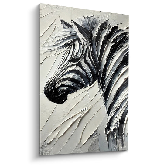 Tableau Zèbre noir et blanc à empâtements - Souffle de la savane - Edition Zèbre