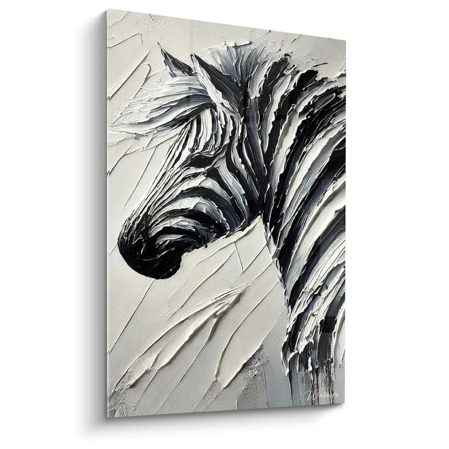Tableau Zèbre noir et blanc à empâtements - Souffle de la savane - Edition Zèbre