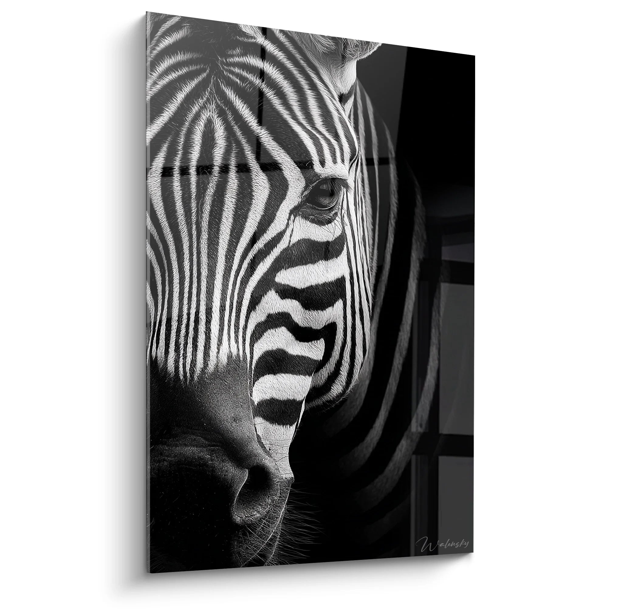 Tableau zèbre noir et blanc portrait profil rayures contrastées art animalier moderne