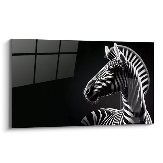 Zèbre en profil intense, rayures blanches nettes sur fond noir anthracite profond