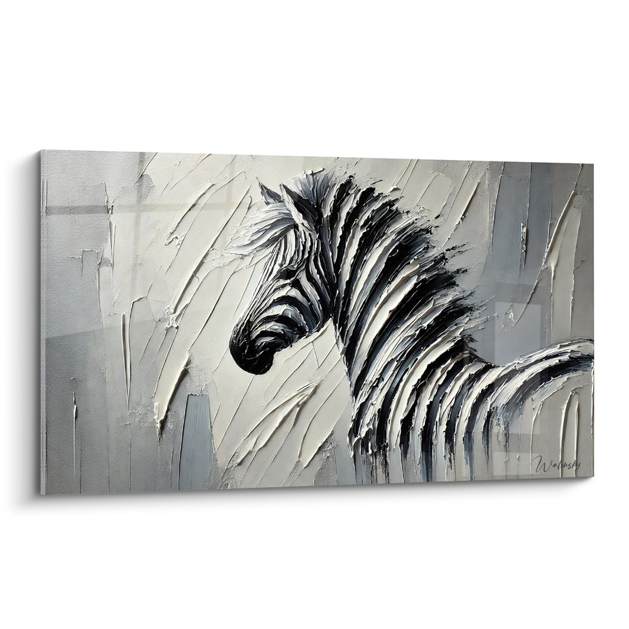 Tableau Zèbre noir et blanc au fond gris texturé - Instant sauvage - Edition Zèbre