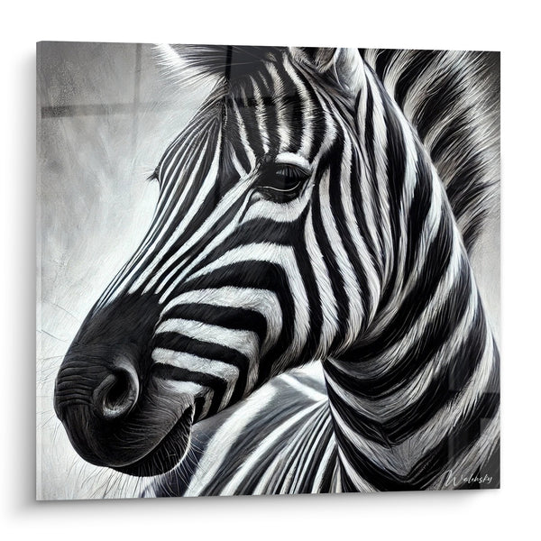 Zebra-Leinwand mit schwarz-weiß gestreiftem Profil – Blick in die Savanne – Zebra-Edition