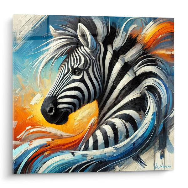 Tableau Zèbre noir et blanc en spirale flamboyante - Museau expressif - Edition Zèbre