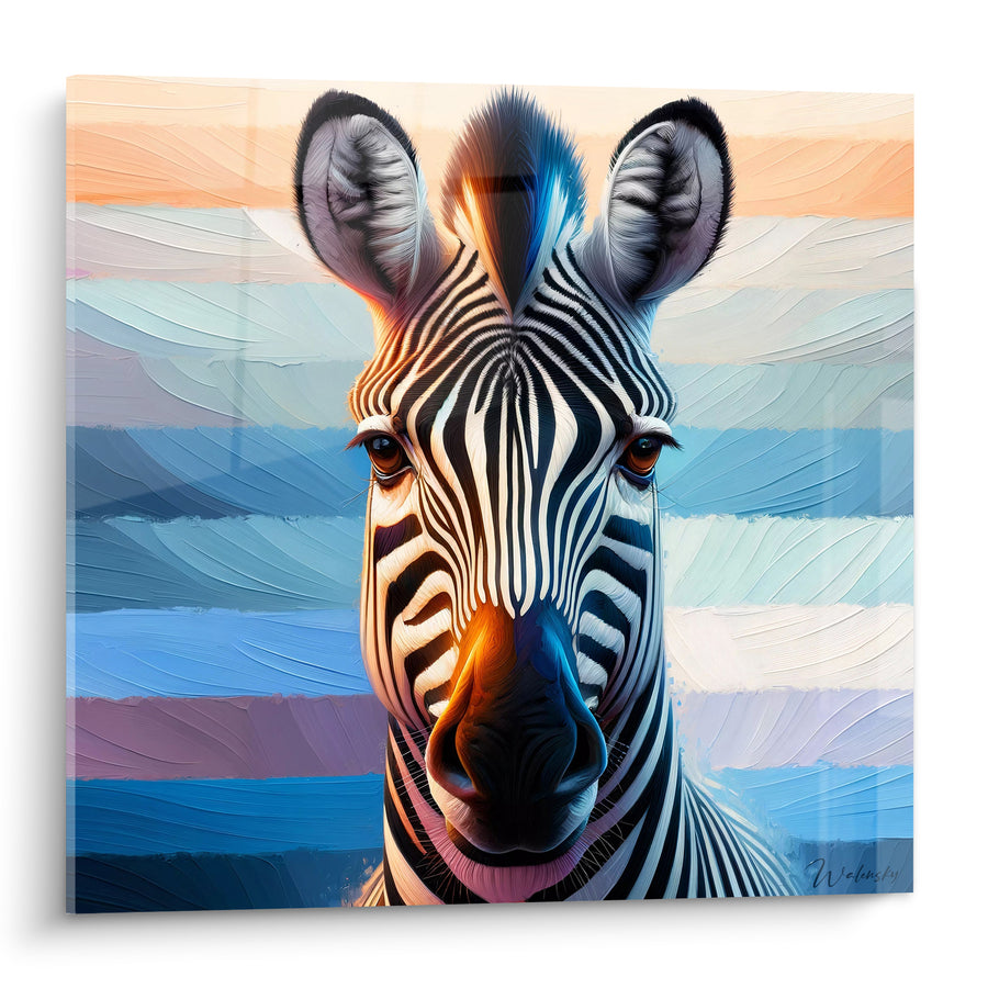Tableau Zèbre aux rayures bleues et orangées - Regard d'horizon - Edition Zèbre