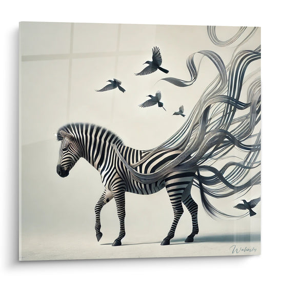 Tableau Zèbre aux rayures noires blanches envolées - Envol des rayures - Edition Zèbre