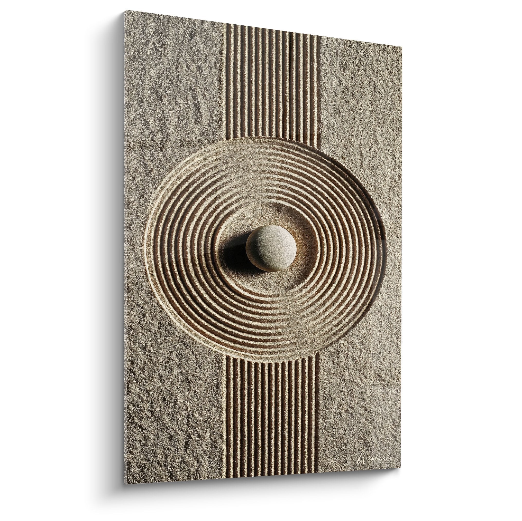 tableau zen cercles concentriques beiges relief sculpture meditation sable minéral