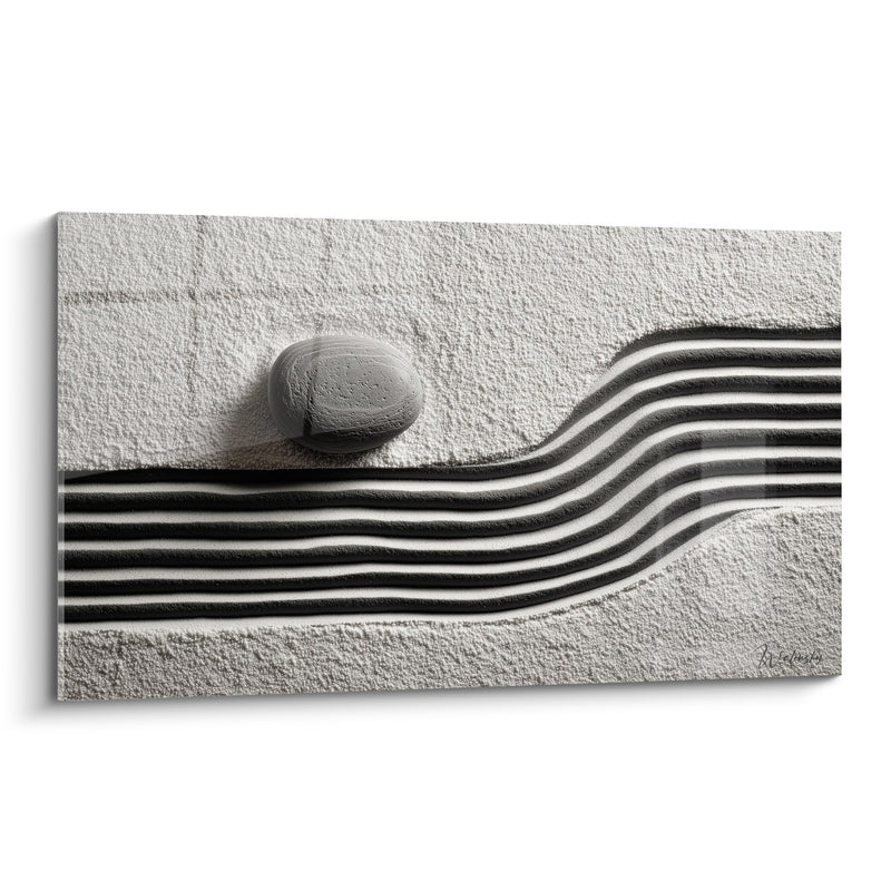 Zen Pebble and Wavy Lines Artwork Black and White - Mineral Serenity - Sand Edition