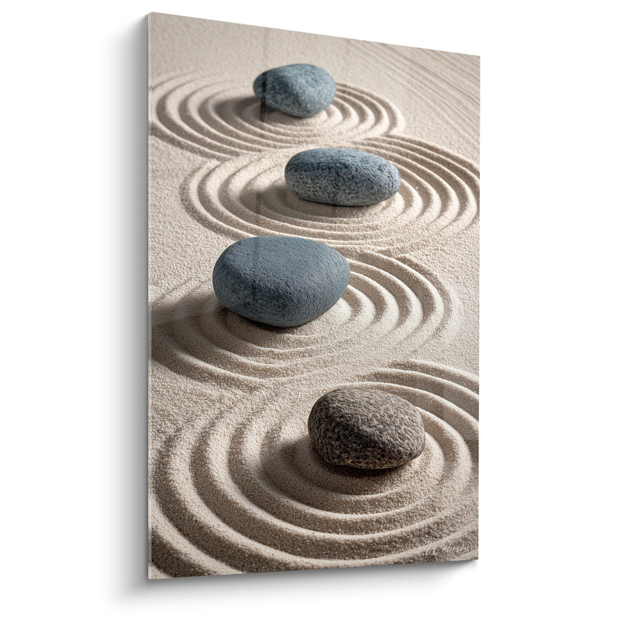 Tableau Jardin Zen Galets Gris et Sable Ratiissé Cercles Concentriques - Sérénité Minérale - Edition Sable