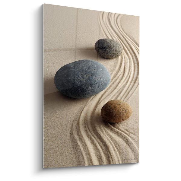 Cuadro Piedras Zen Guijarros sobre Motivos Geométricos Beige - Serenidad Mineral - Edición Arena