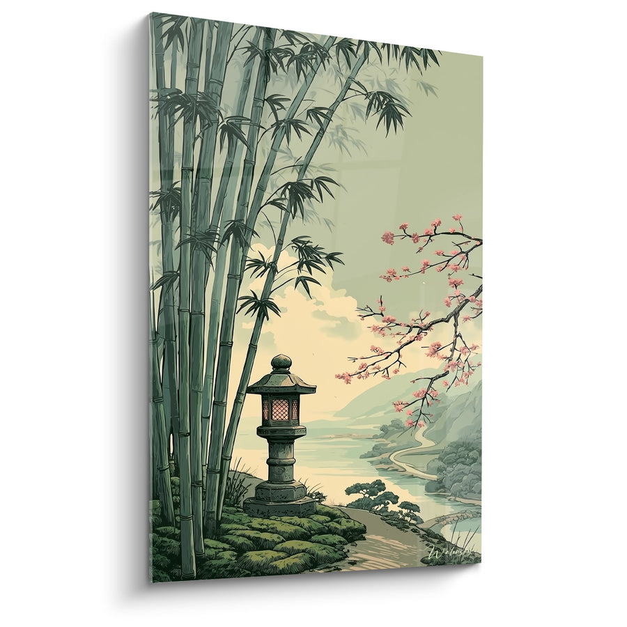 Tableau Paysage Zen Bambous et Lanterne Traditionnelle - Sérénité Japonaise - Edition Lanterne
