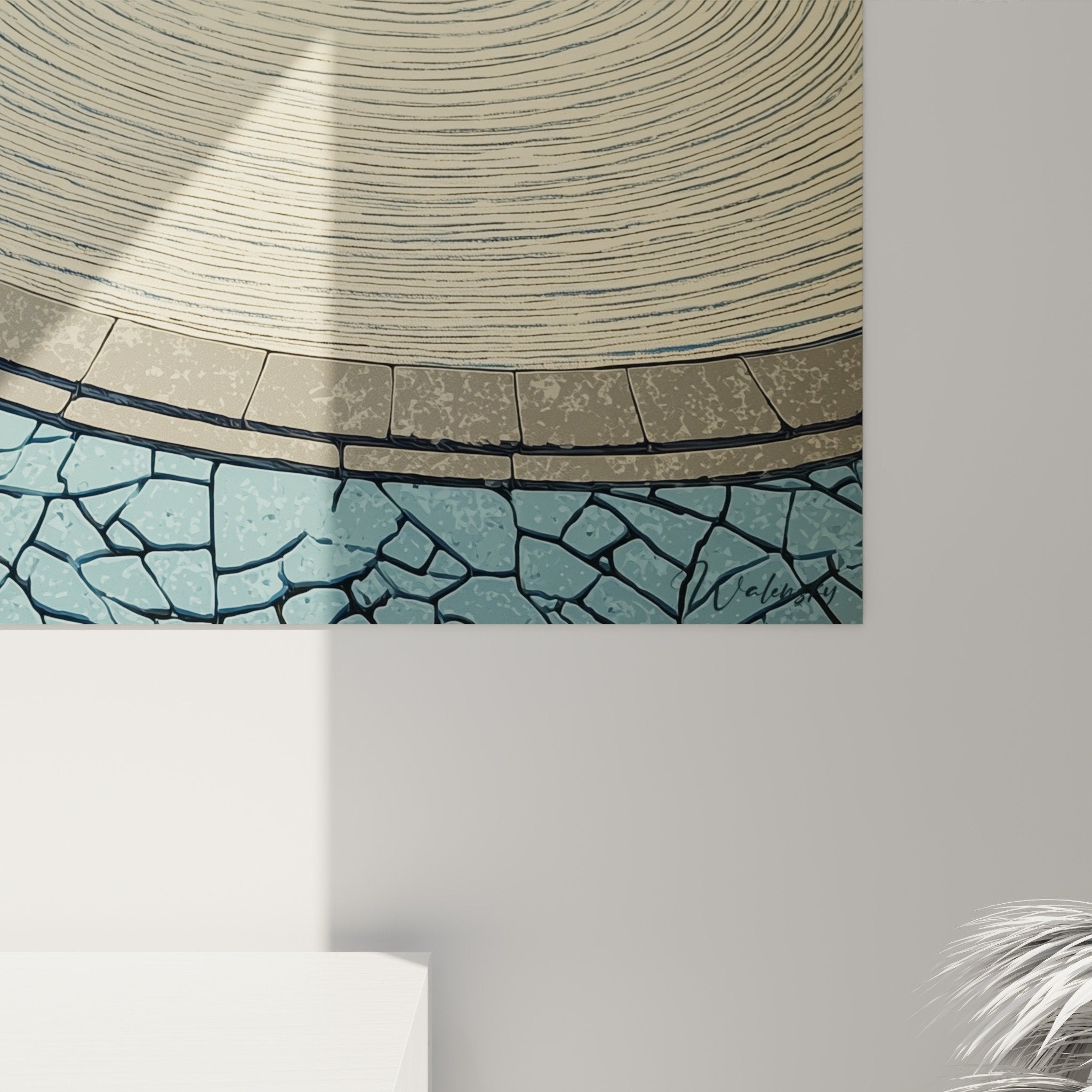 Tableau mural jardin meditation zen composition minerale sable pierres eau vegetation harmonieuse