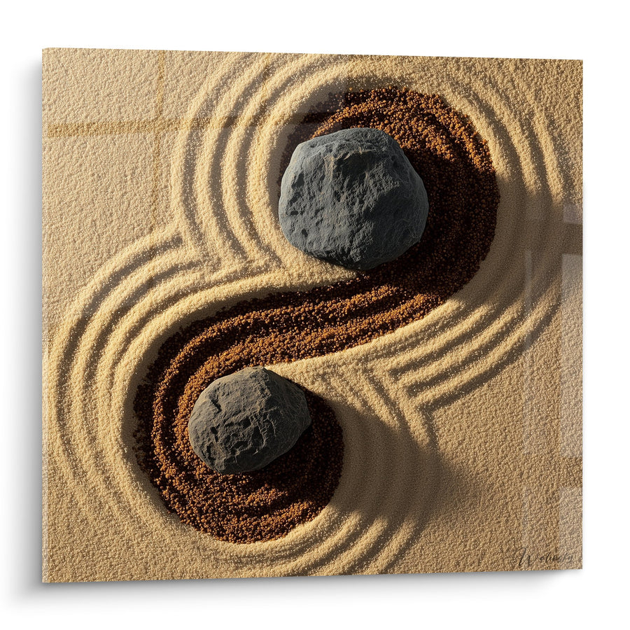 Tableau pierres grises sur cercles concentriques beiges et ocres - Harmonie Zen - Edition Sable