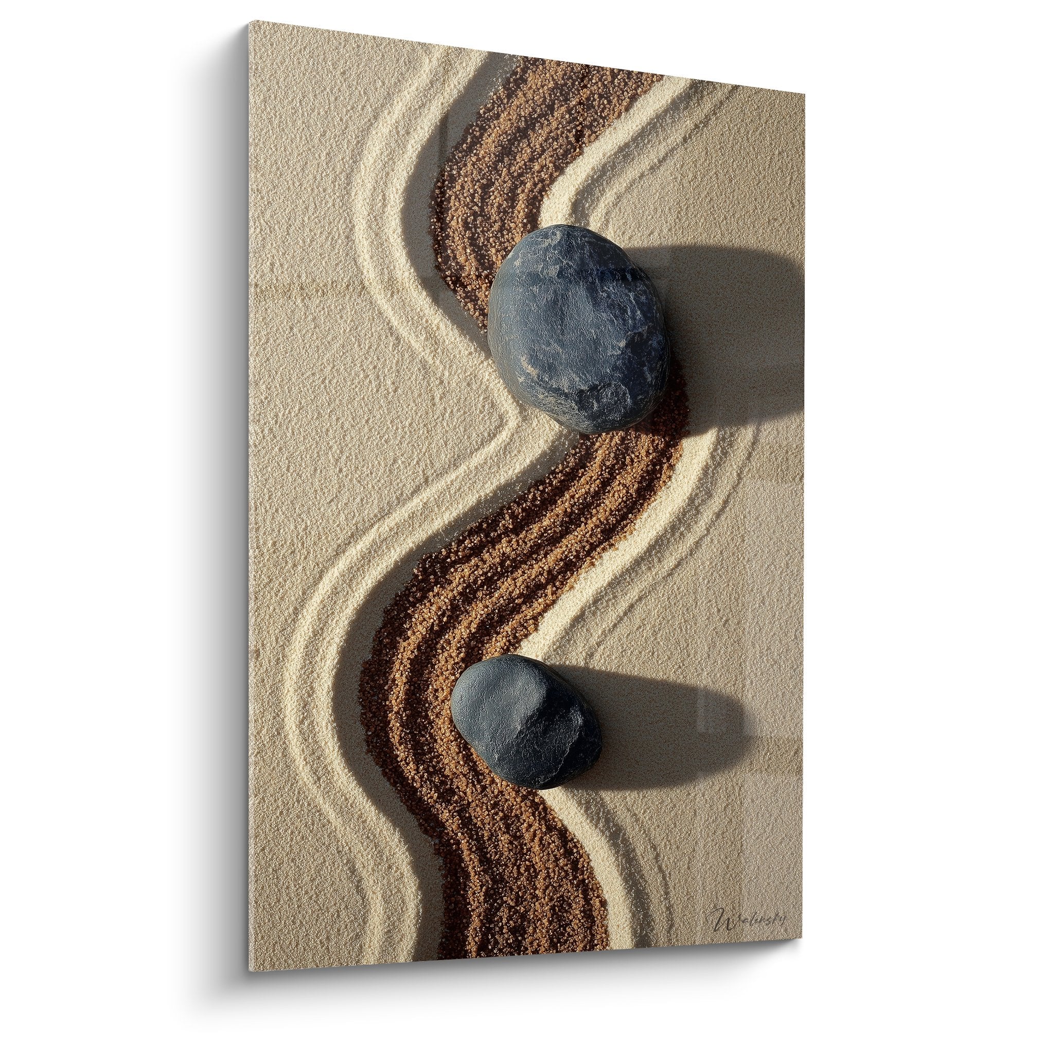tableau zen pierres grises spirales sable dore composition equilibree meditation edition sable