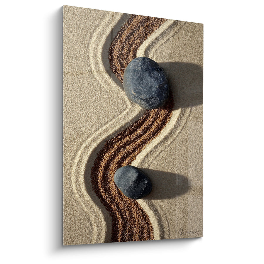 Tableau Pierres Grises et Spirales de Sable Doré - Harmonie Zen - Edition Sable