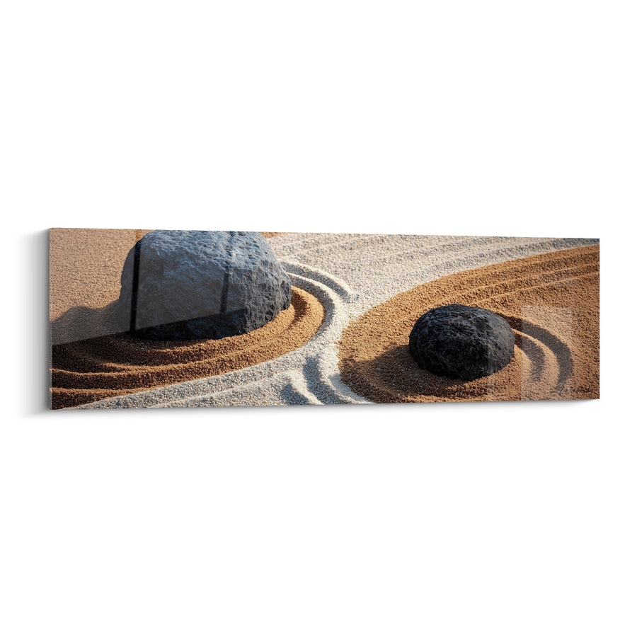 Tableau Pierres Zen dans Sable Doré avec Cercles Concentriques - Méditation - Edition Sable
