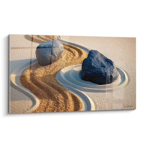 Cuadro de Rocas Azuleadas en Espirales Doradas - Serenidad Zen - Edición Arena