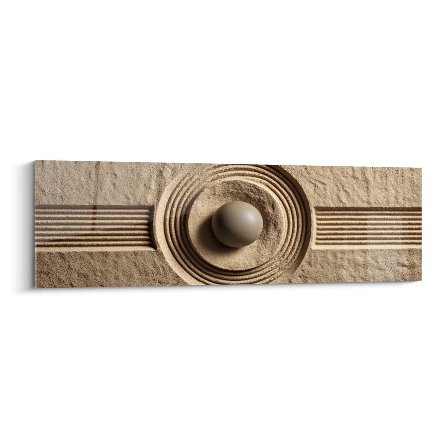 Tableau Jardin Zen Cercles Concentriques et Sphère Pierre - Méditation Minérale - Edition Sable