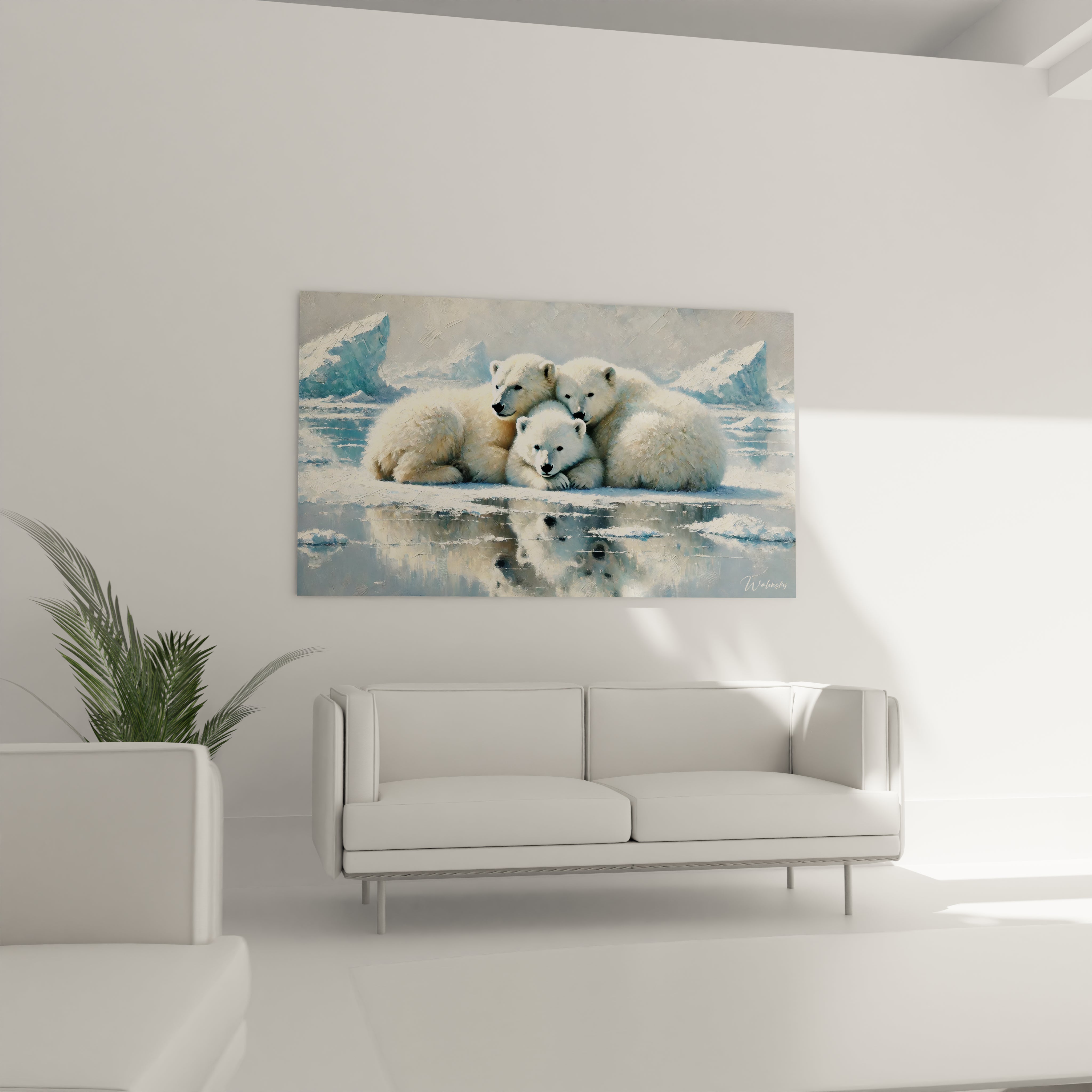 Accroché dans le salon, ce tableau ours polaire crée une atmosphère chaleureuse et naturelle. Parfait pour ajouter une touche nordique et majestueuse à votre intérieur, au-dessus du canapé.

