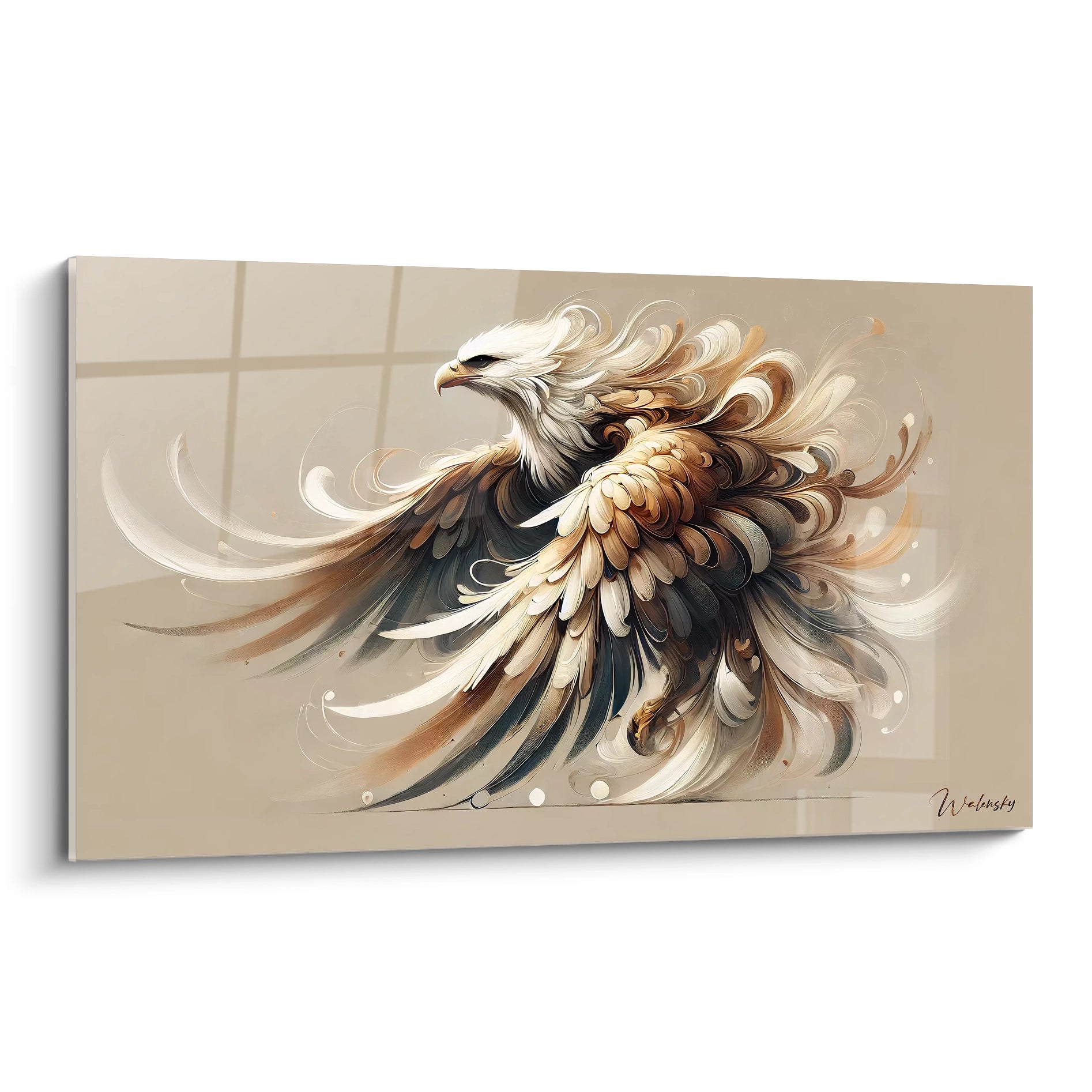 tableau aigle capturant la majesté et la puissance de cet oiseau emblématique. La fluidité de son vol et les détails abstraits des plumes créent une œuvre artistique saisissante pleine de mouvement et de grâce.

