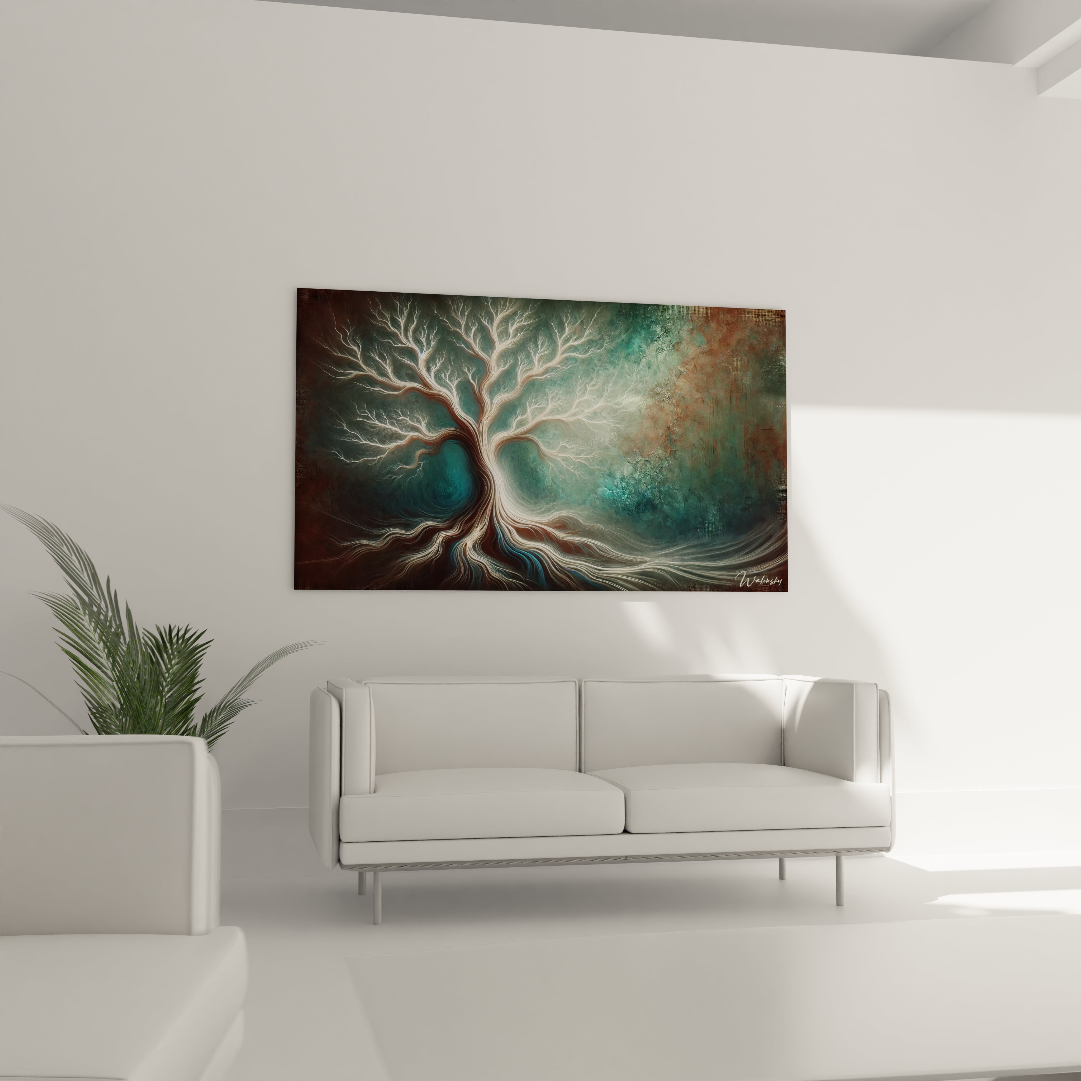 Transformez votre salon avec ce tableau Arbre de Vie au-dessus du canapé, ajoutant une touche de nature et d’élégance.

