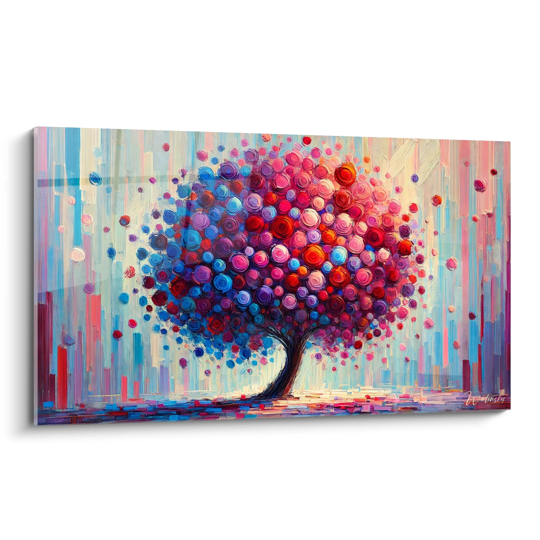 tableau Arbre vue de biais montrant des details artistiques et des couleurs vives Ce tableau arbre symbolise la croissance et la resilience grace a son style abstrait et vibrant

