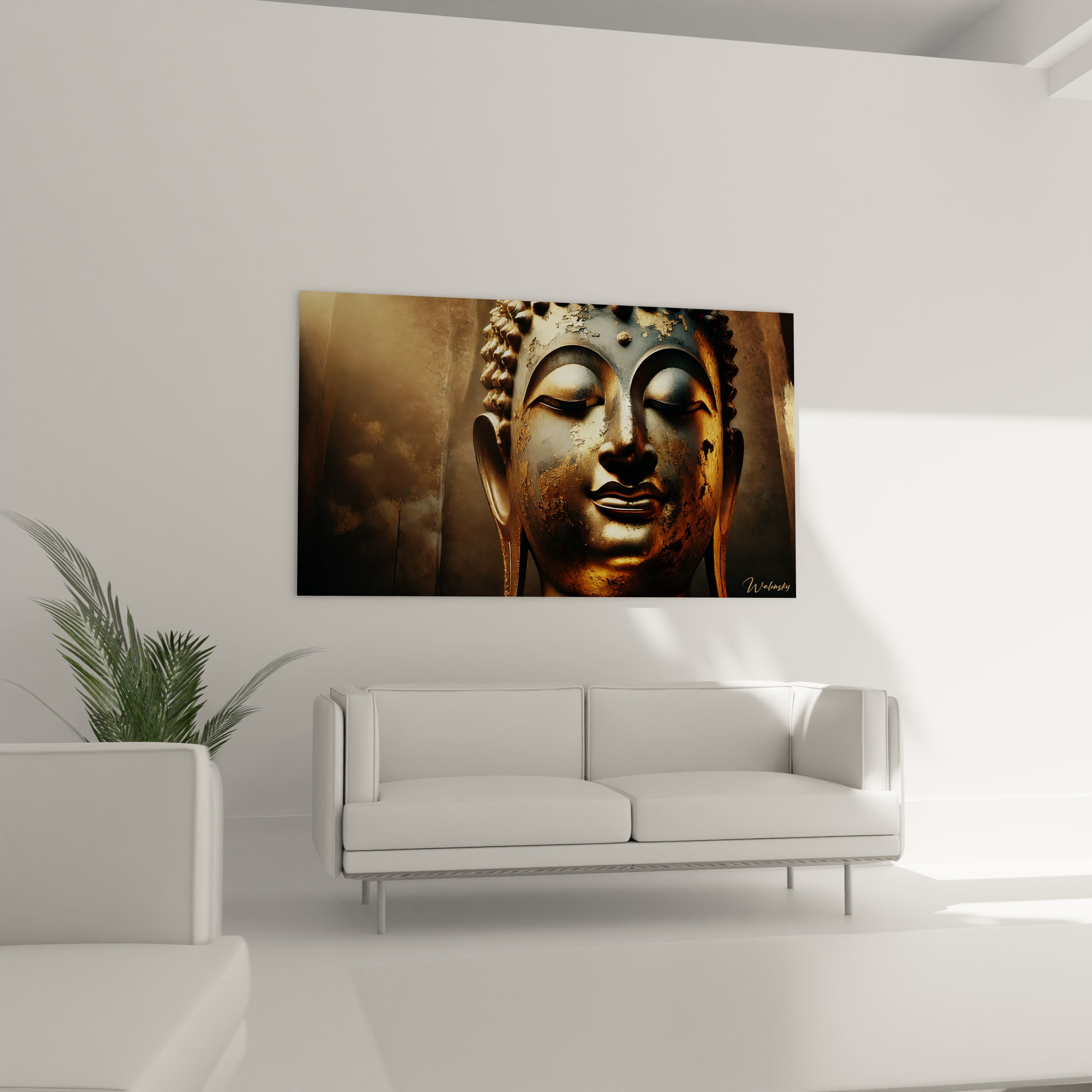 Place au-dessus d un canape, ce tableau Bouddha transforme le salon en un havre de paix, melant style zen et elegance intemporelle.

