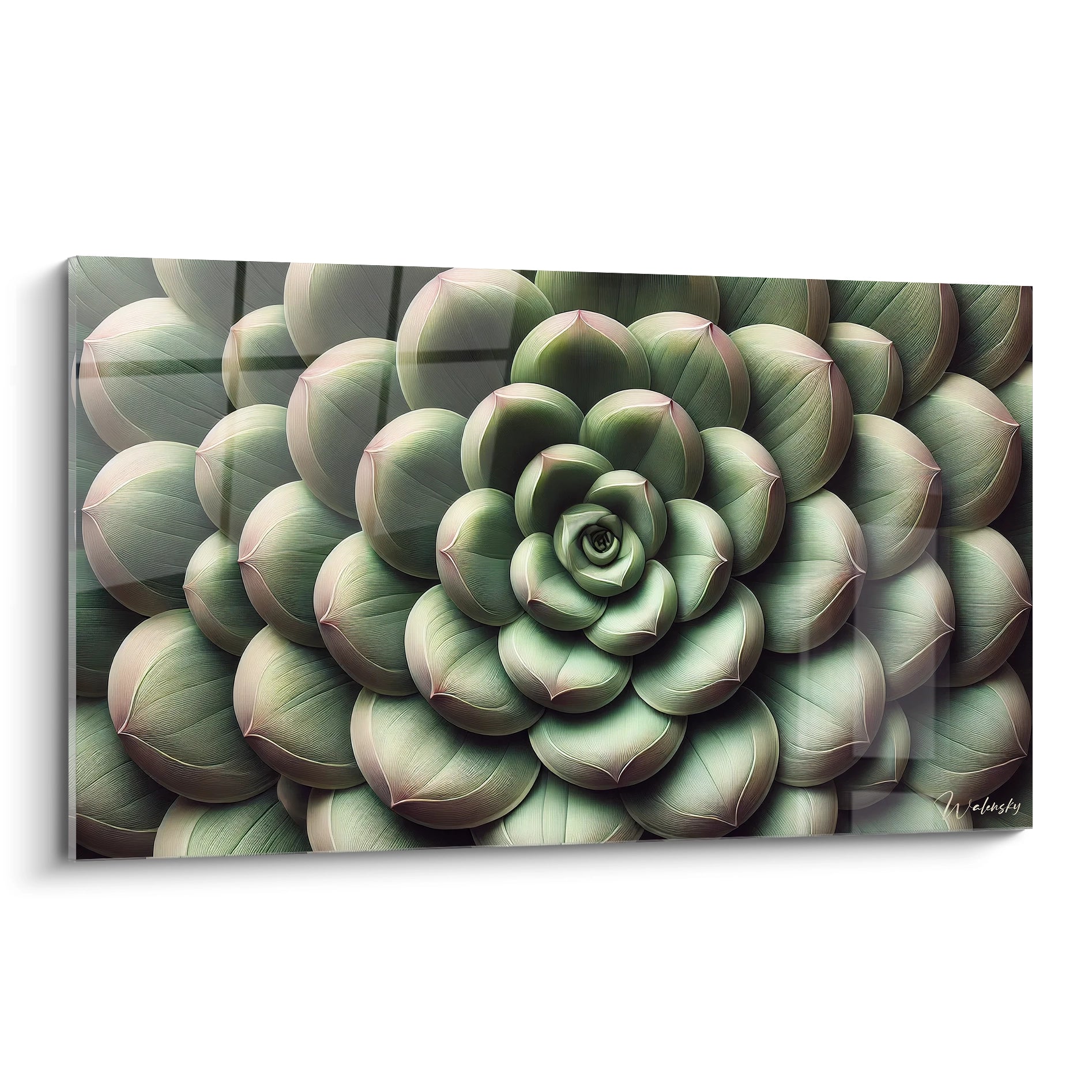 tableau cactus vue de biais dans sa representation artistique unique nuances de vert rose et gris capturent la perfection geometrique de la nature pour une decoration epuree et apaisante

