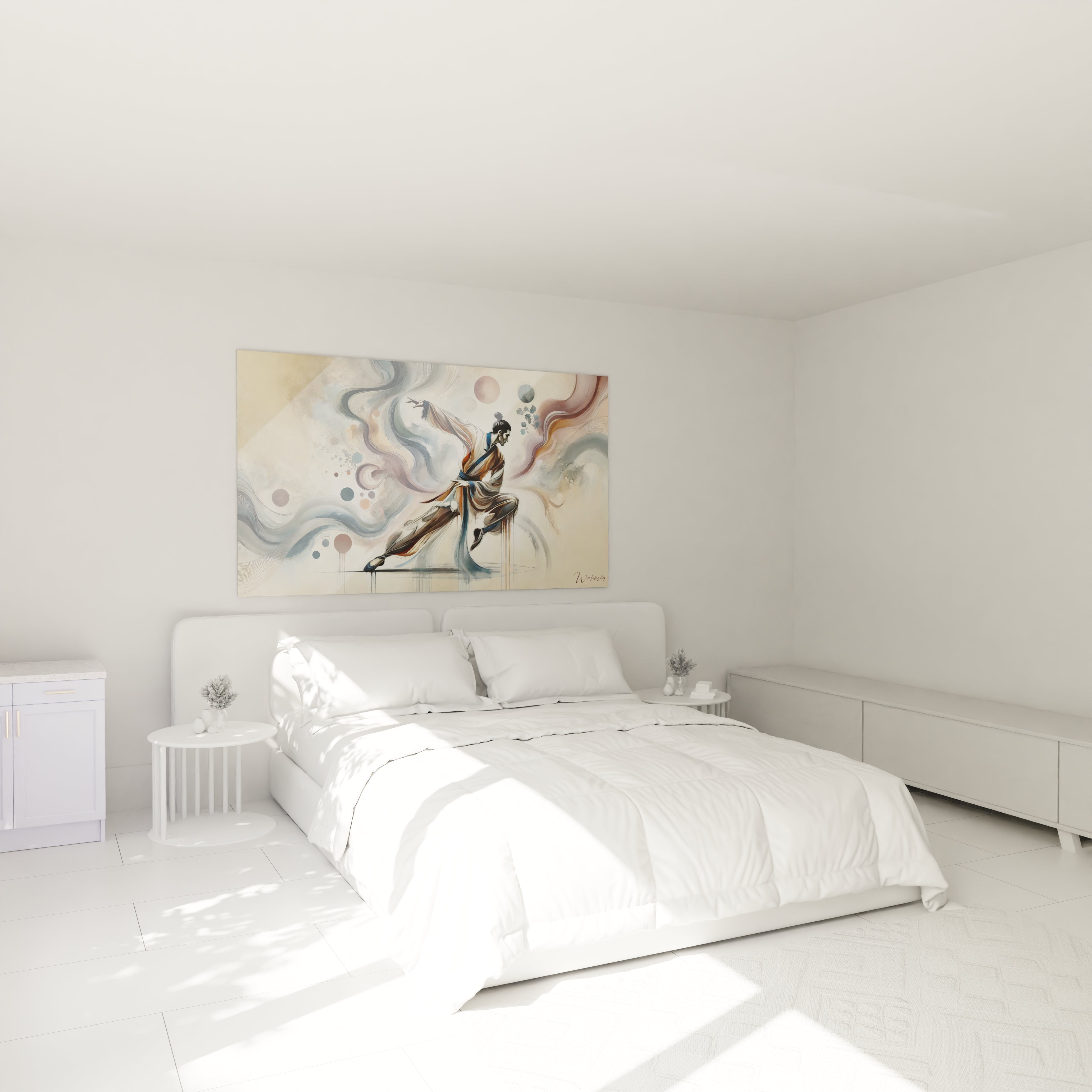 tableau chinois dans une chambre au-dessus du lit Illustrant la serenite du guerrier et la connexion entre l'homme et son environnement un art mural ideal pour une ambiance apaisante

